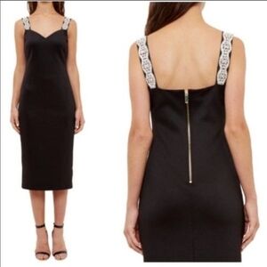 TED BAKER Mally Embellished Rhinestones Strap Bodycon Black Dress NWT Size 4